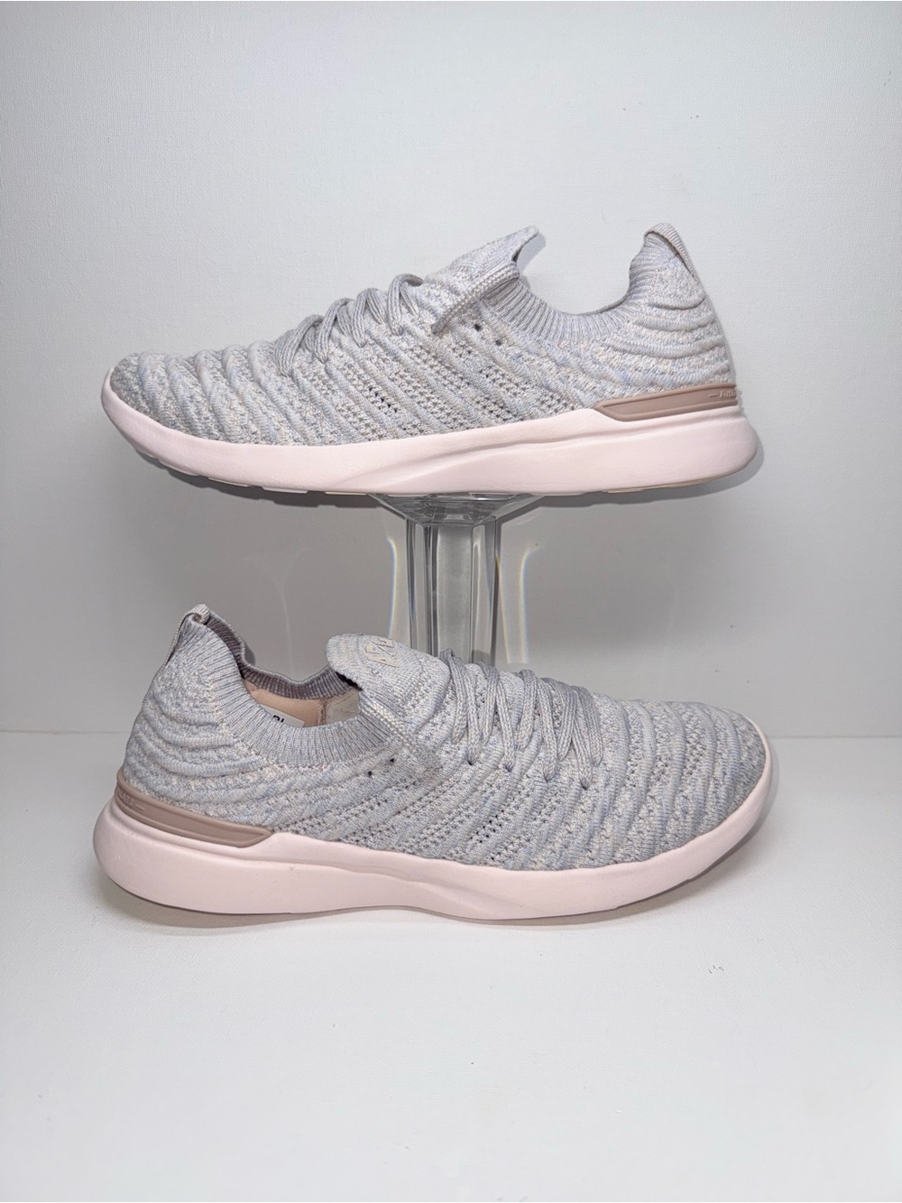 APL Women's Light Gray Knit Sneakers with Blush Accents
